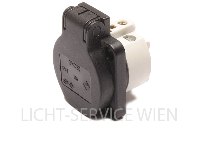 Stecker - Schuko Anbaukupplung mit Deckel (sw)